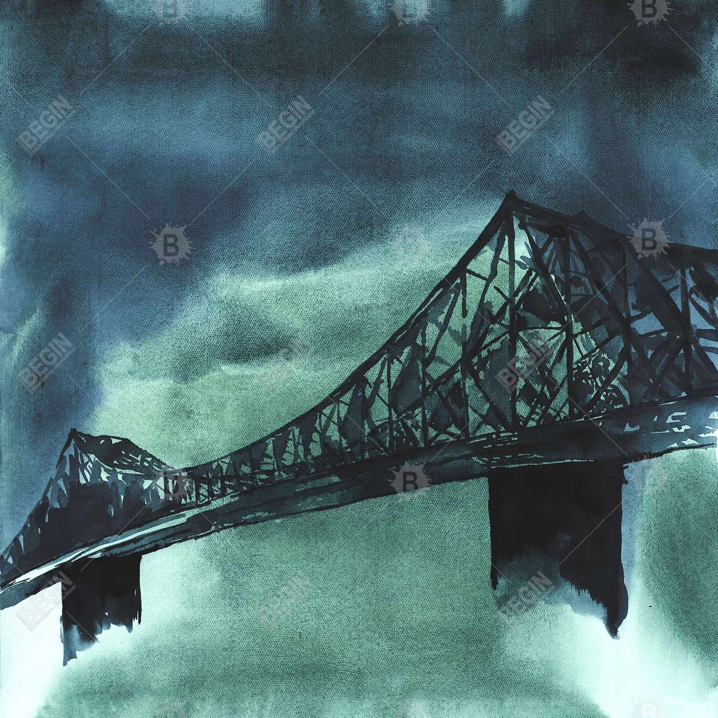 Contemporary Blue Canvas of Montreal Jacques-Cartier Bridge Art