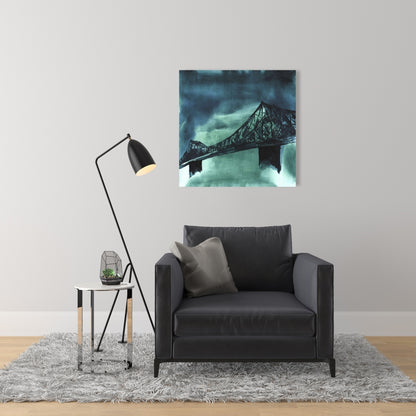 Contemporary Blue Canvas of Montreal Jacques-Cartier Bridge Art