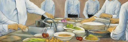 Toile encadrée « Chefs cuisiniers au travail » | Décoration de cuisine contemporaine