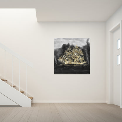 Old Sailing Ship Canvas | Boat Black Bathroom Decor
