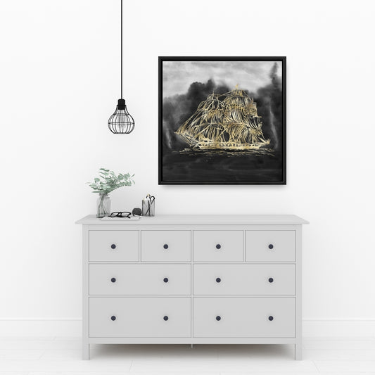 Old Sailing Ship Canvas - Coastal Bathroom Decor Wall Art