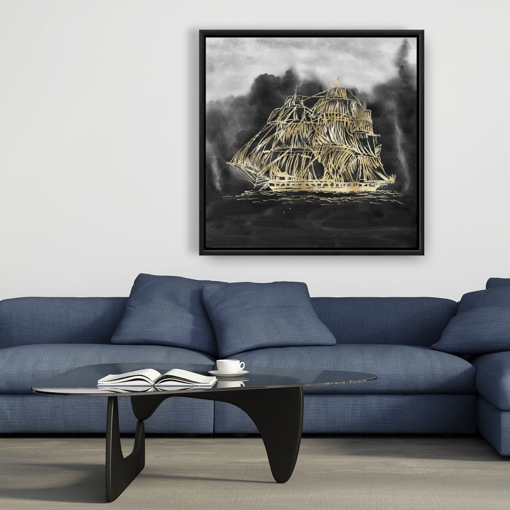 Old Sailing Ship Canvas - Coastal Bathroom Decor Wall Art