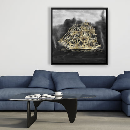 Old Sailing Ship Canvas - Coastal Bathroom Decor Wall Art