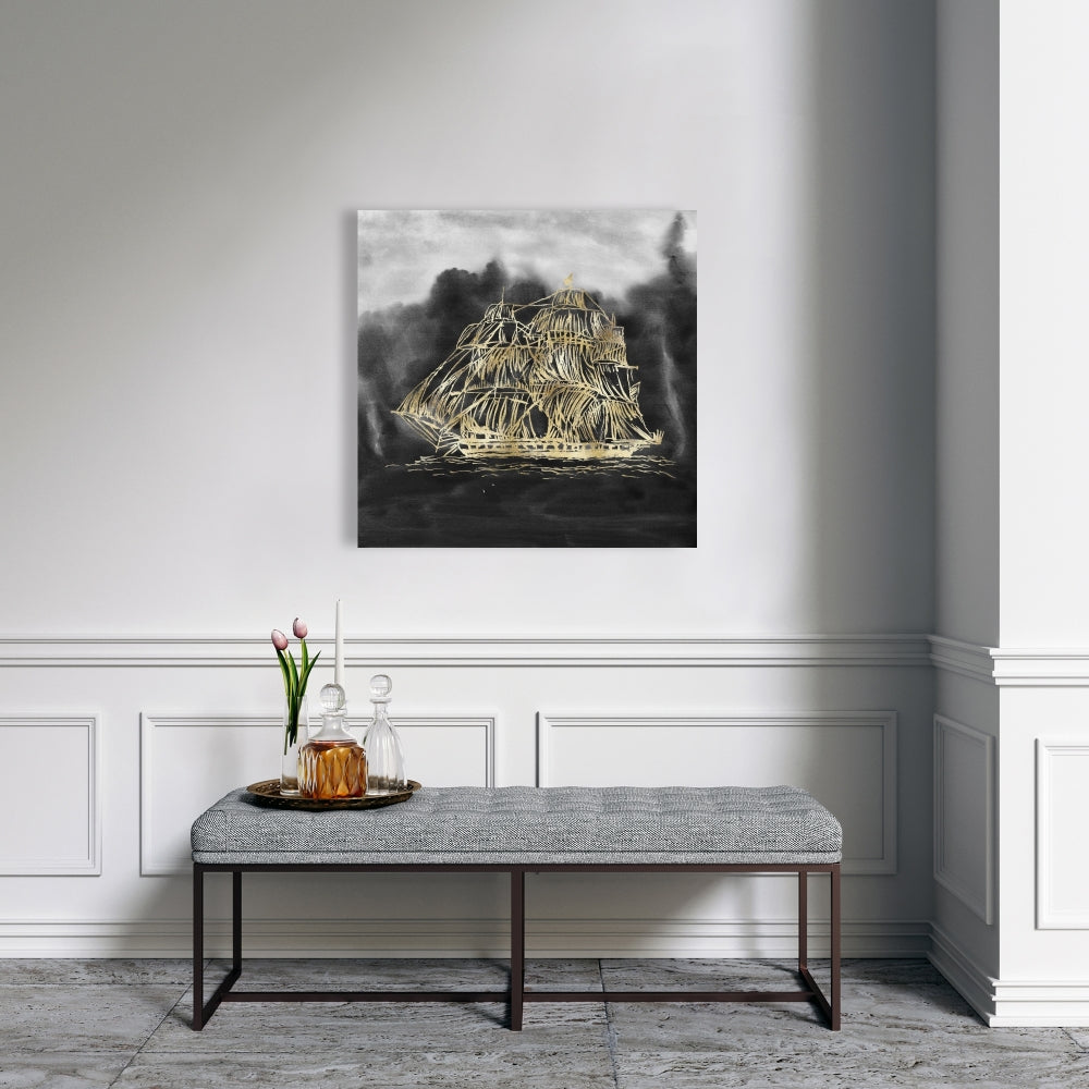 Old Sailing Ship Canvas | Boat Black Bathroom Decor