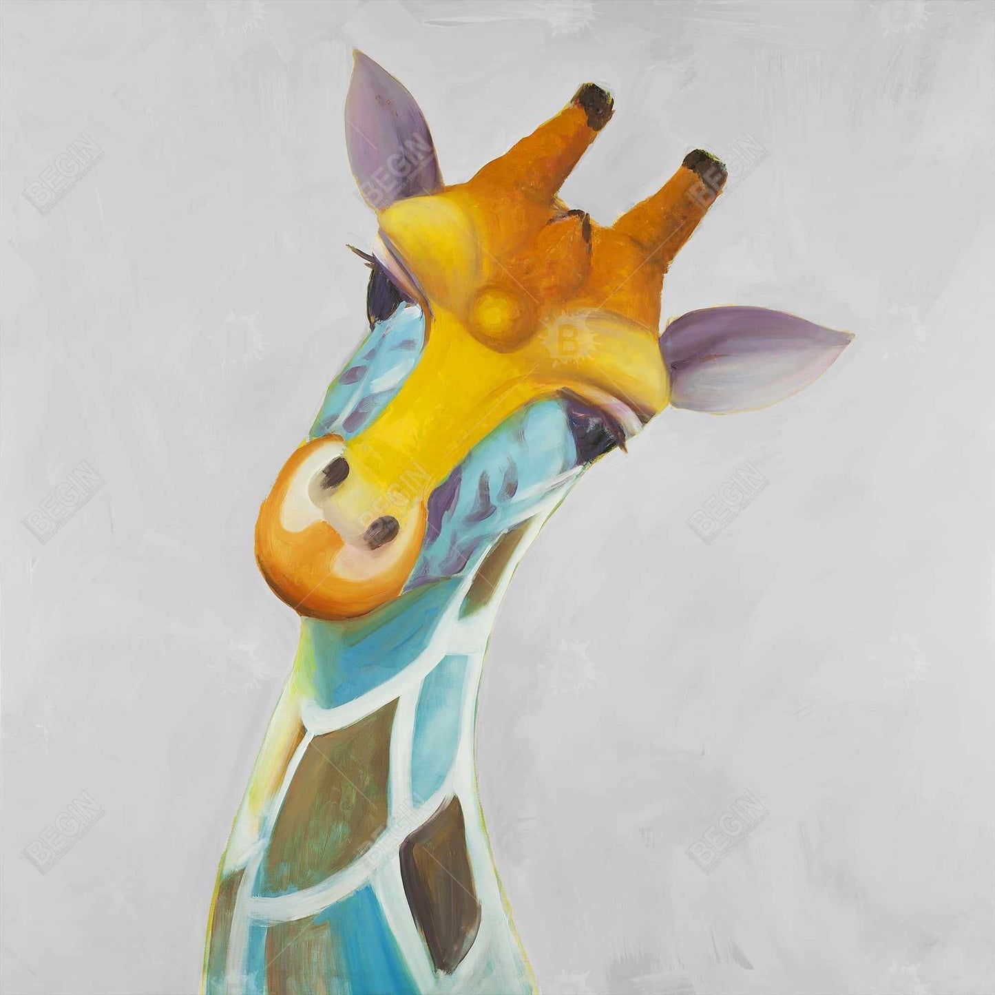 Toile colorée représentant une girafe | Décoration africaine pour chambre