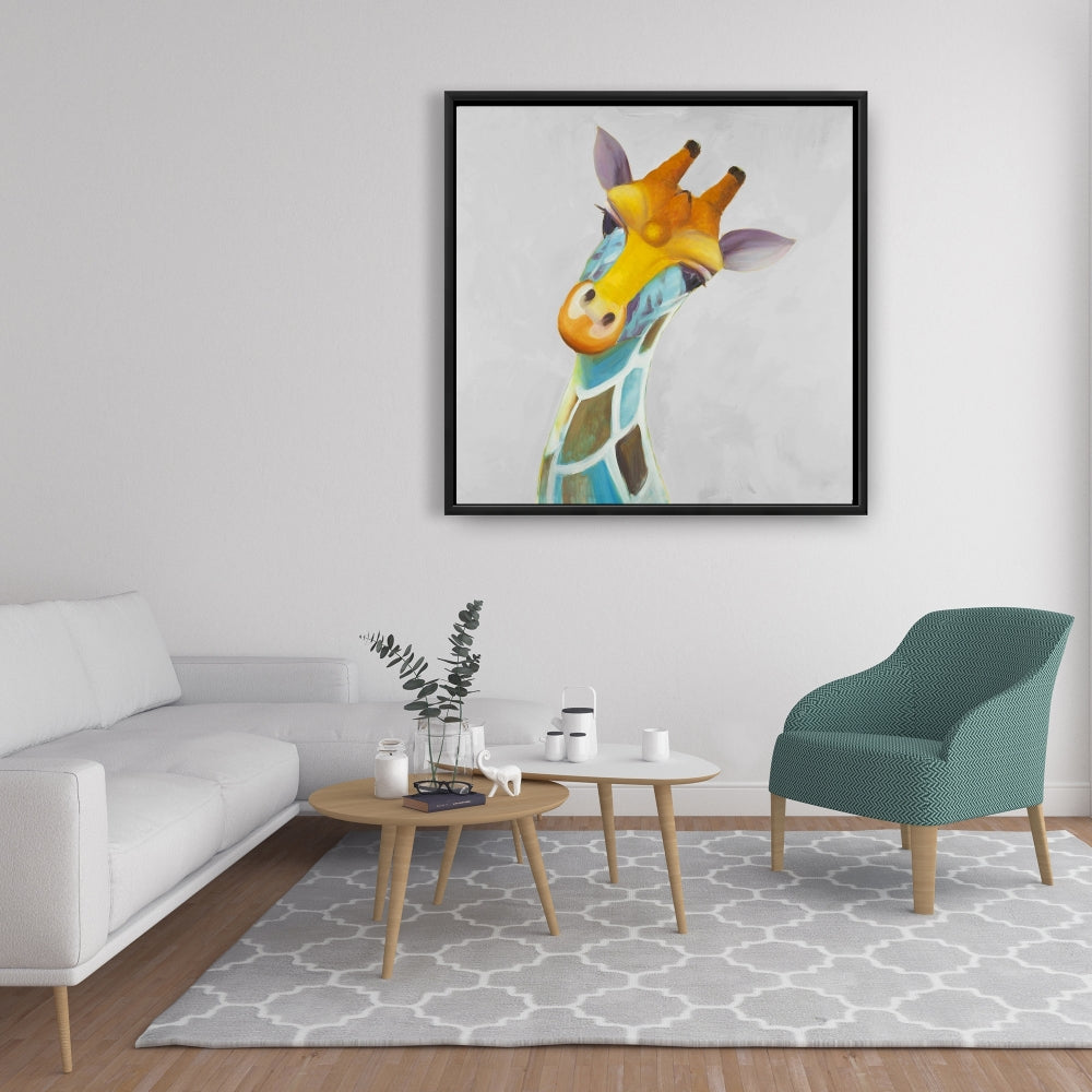 Toile colorée représentant une girafe | Décoration africaine pour chambre