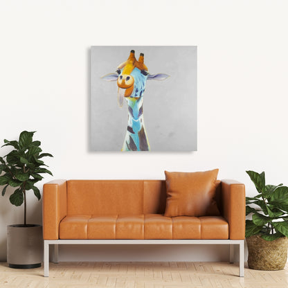 Funny Giraffe Blue Animals Bedroom Canvas - Home Decor Art