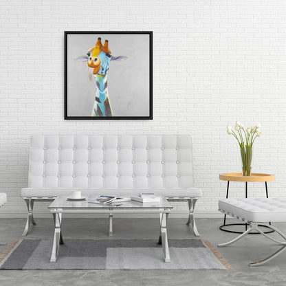 Toile encadrée bleue représentant une girafe amusante – Décoration d'intérieur à thème animalier africain