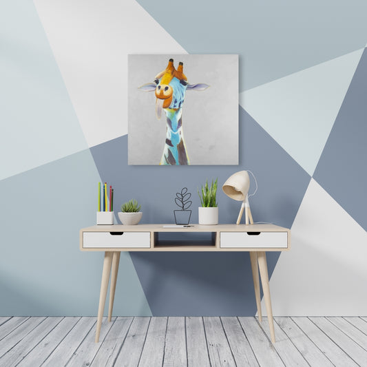 Funny Giraffe Blue Animals Bedroom Canvas - Home Decor Art