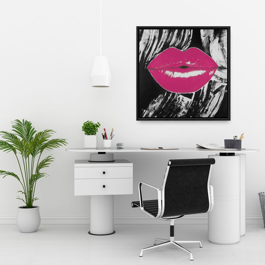 Toile encadrée « Lèvres roses brillantes » | Décoration beauté figurative