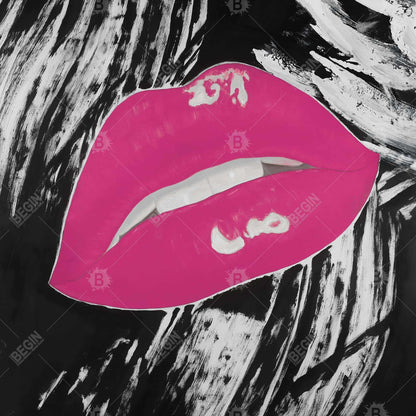 Toile encadrée « Lèvres roses brillantes à embrasser » - Décoration figurative noire