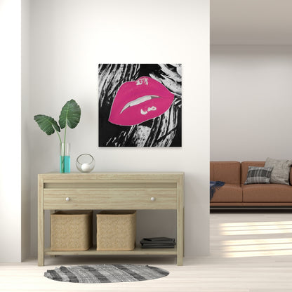 Black Beauty Bedroom Canvas | Kissable Pink Glossy Lips Decor