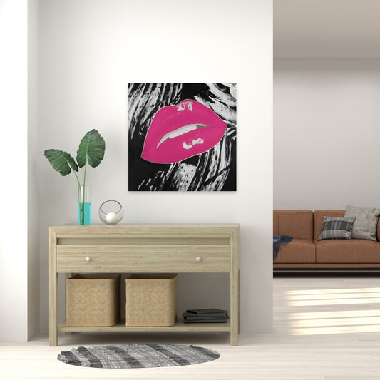 Black Beauty Bedroom Canvas | Kissable Pink Glossy Lips Decor