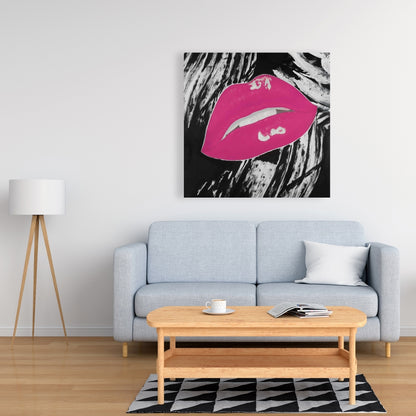 Black Beauty Bedroom Canvas | Kissable Pink Glossy Lips Decor