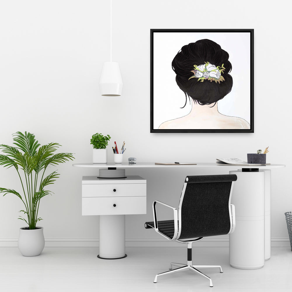 Romantic Bedroom Canvas: Lady with Flowers Framed Art Decor