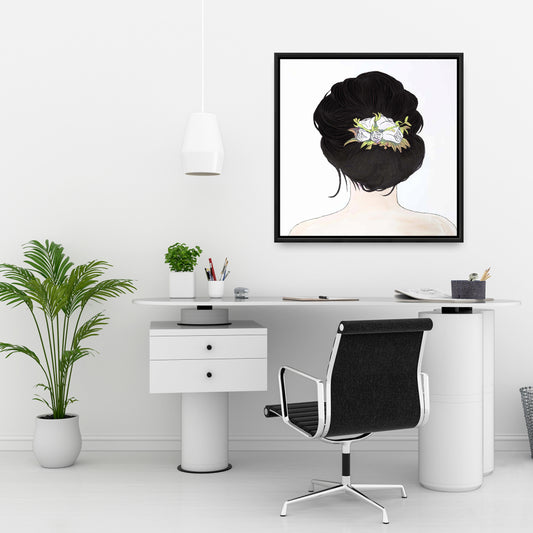 Romantic Bedroom Canvas: Lady with Flowers Framed Art Decor