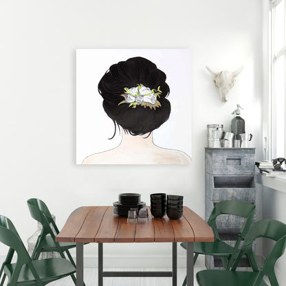 Romantic Brown Canvas - Lady with Flowers in Hair Wall Art