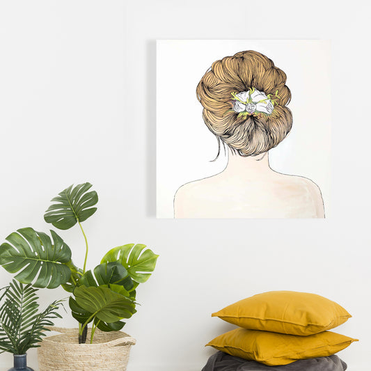 Toile beige « Dame aux fleurs » – Décoration d'intérieur