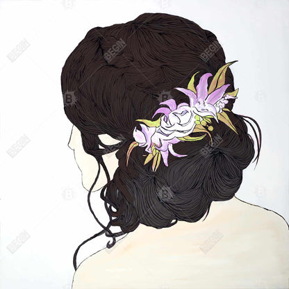 Woman from Behind with Pink Flowers Canvas - Home Decor Art
