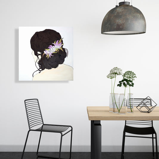 Woman from Behind with Pink Flowers Canvas - Home Decor Art