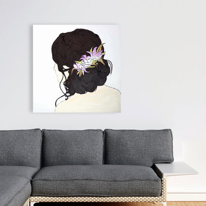 Woman from Behind with Pink Flowers Canvas - Home Decor Art