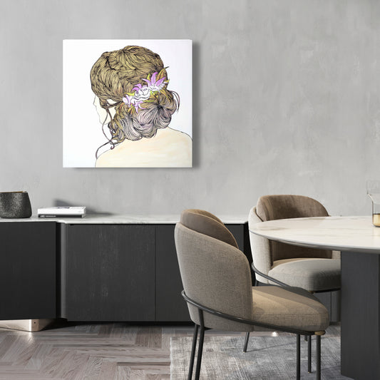 Flowers Beige Canvas - Blond Woman from Behind Home Decor