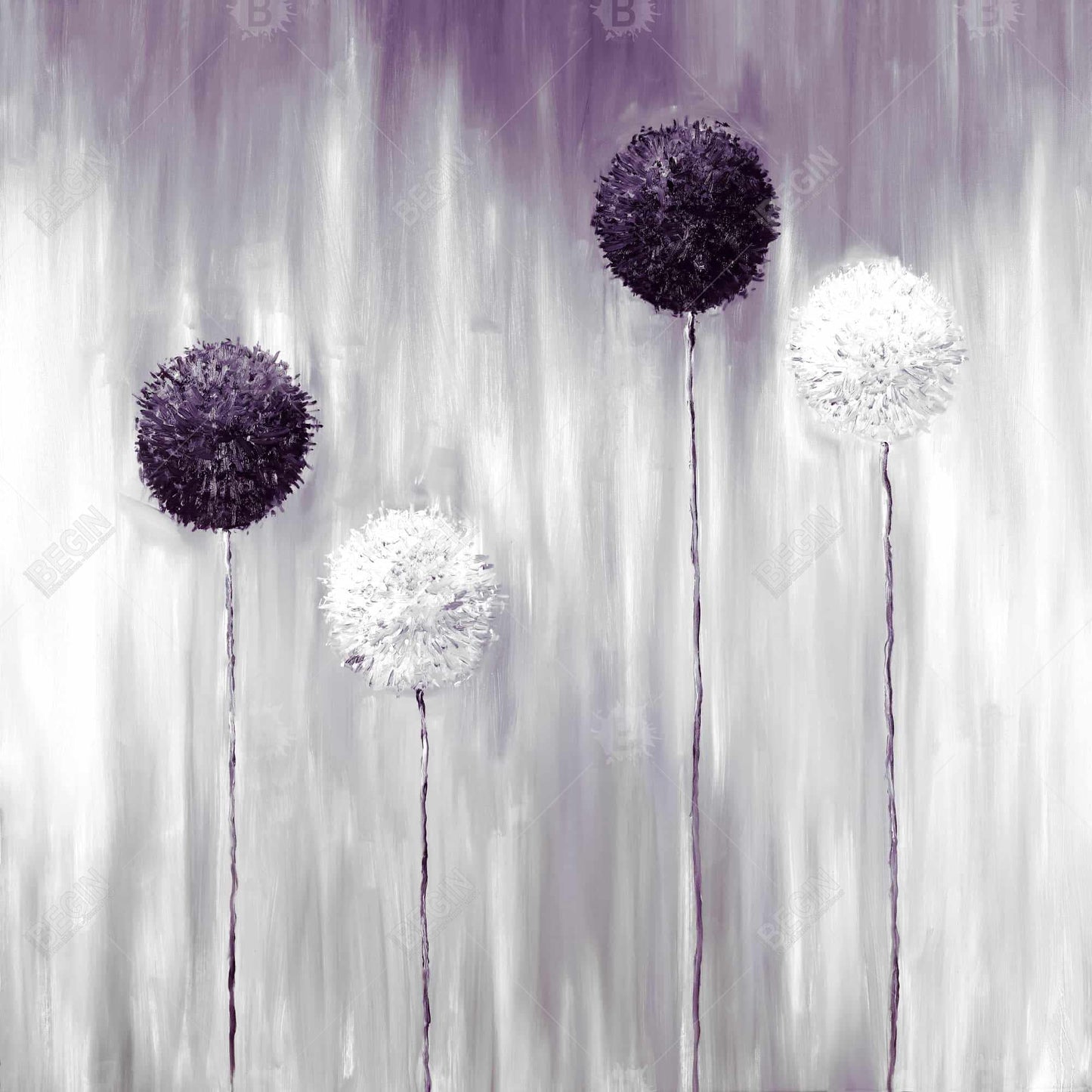 Purple Allium Flowers Canvas | Gray Botanical Wall Art Decor