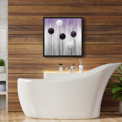 Fleurs d'allium violettes et blanches | Décoration d'intérieur sur toile encadrée