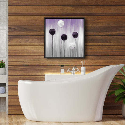 Fleurs d'allium violettes et blanches | Décoration d'intérieur sur toile encadrée
