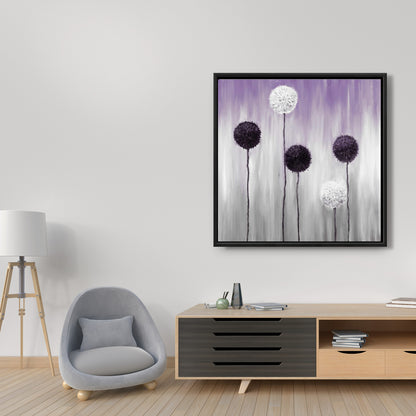Fleurs d'allium violettes et blanches | Décoration d'intérieur sur toile encadrée