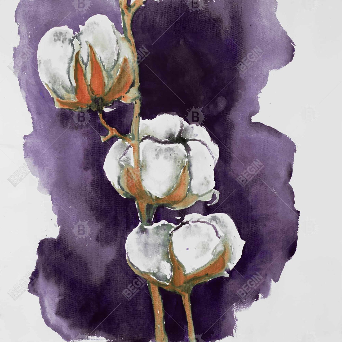 White Flowers Framed Canvas | Watercolor Purple Cotton Decor