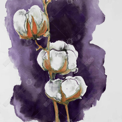 Watercolor Purple Cotton Flowers Canvas - Floral Bedroom Decor