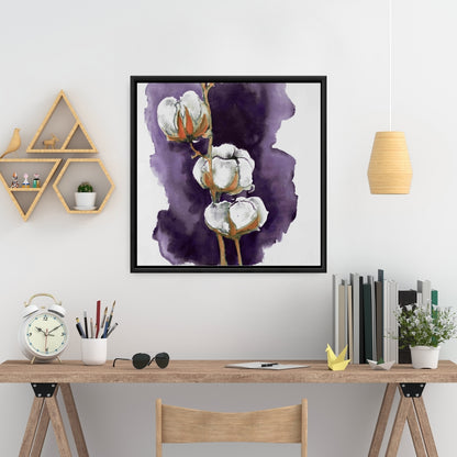 White Flowers Framed Canvas | Watercolor Purple Cotton Decor
