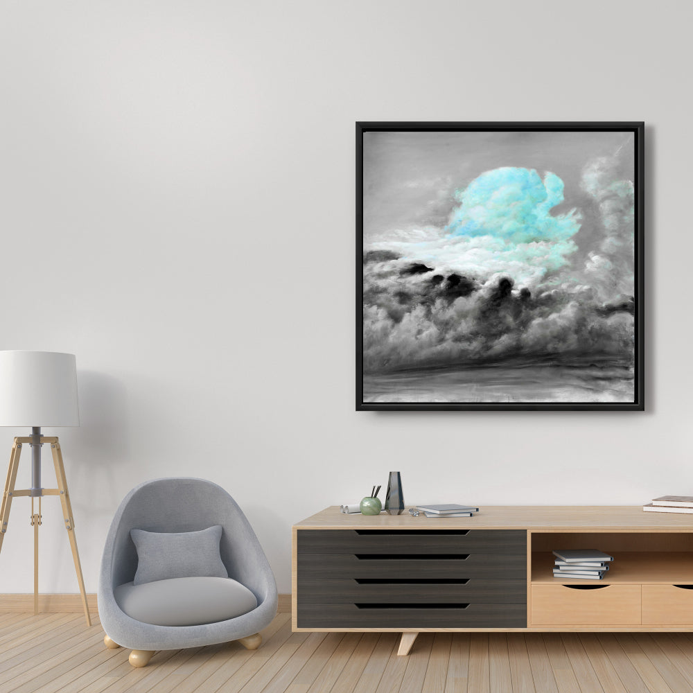 Blue Clouds Framed Canvas | Bedroom Scenic Shapes Wall Art