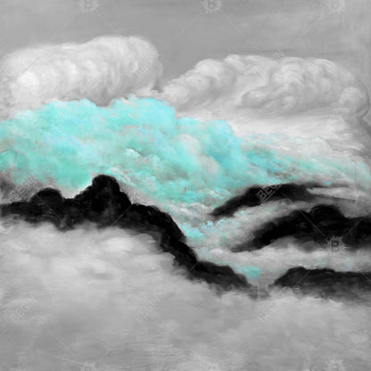 Mountain Bedroom Blue Canvas | Grey and Blue Clouds Decor