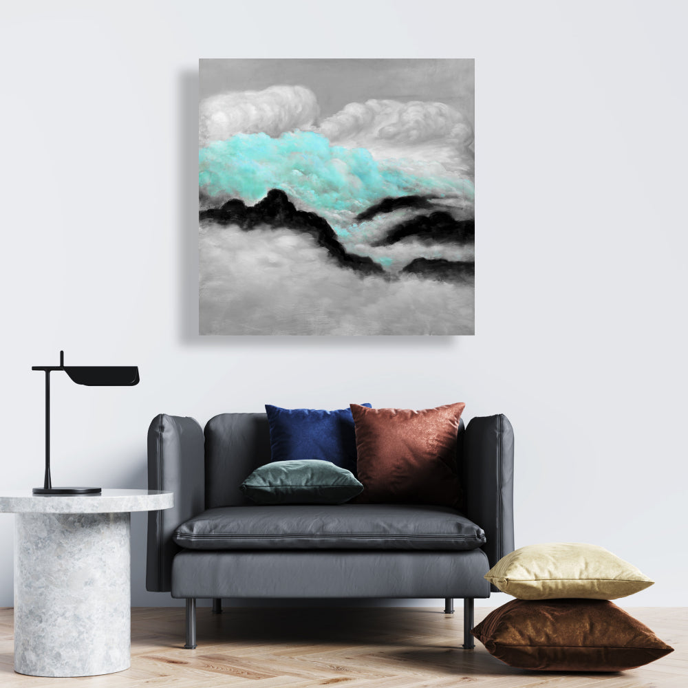 Mountain Bedroom Blue Canvas | Grey and Blue Clouds Decor