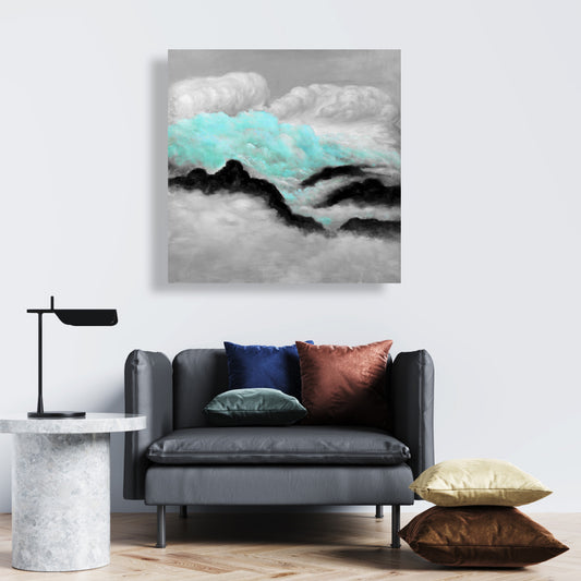 Mountain Bedroom Blue Canvas | Grey and Blue Clouds Decor