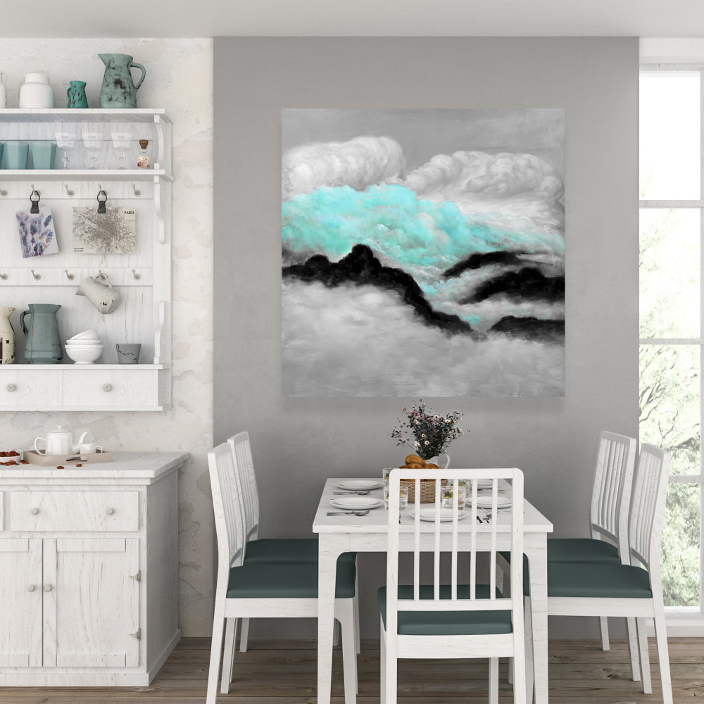 Mountain Bedroom Blue Canvas | Grey and Blue Clouds Decor