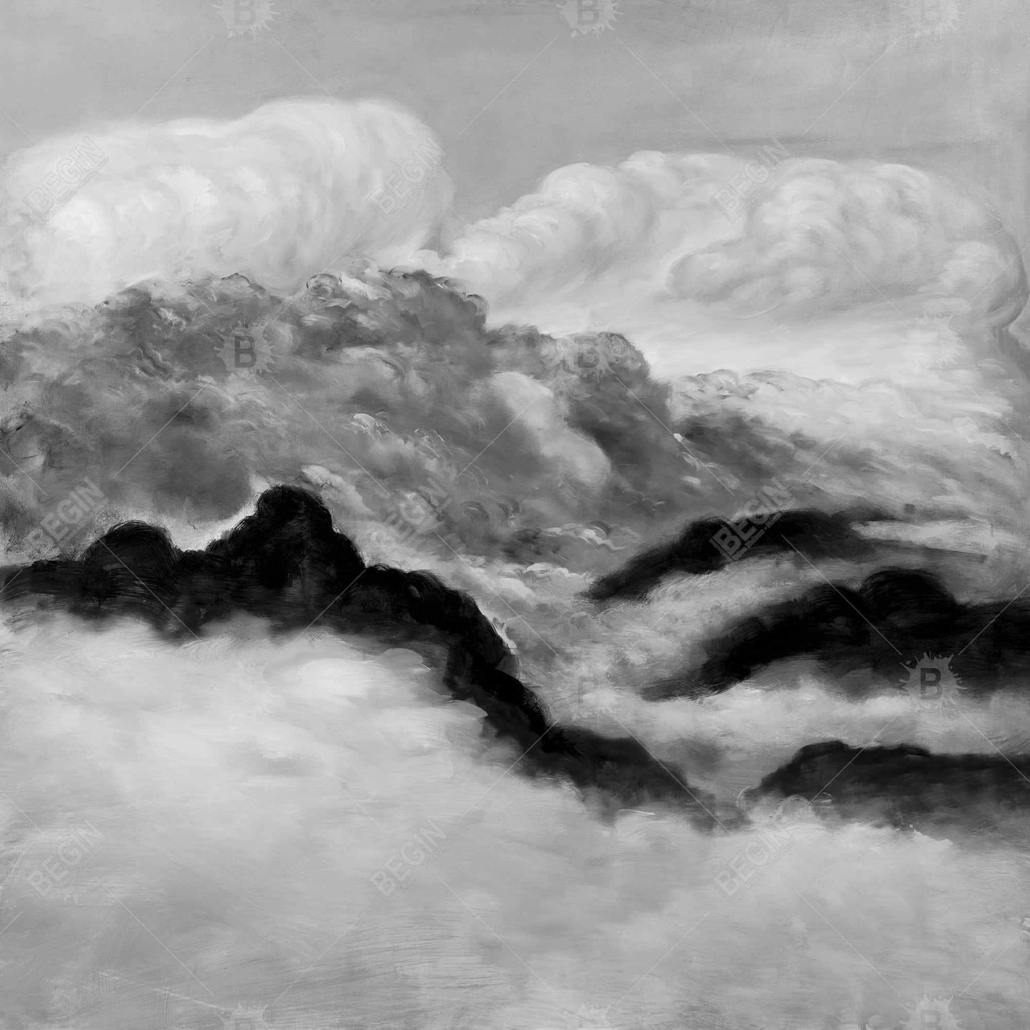 Toile Montagnes Blanches - Décoration d'intérieur avec nuages gris