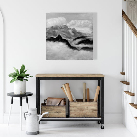White Mountains Canvas - Grey Clouds Home Decor Art
