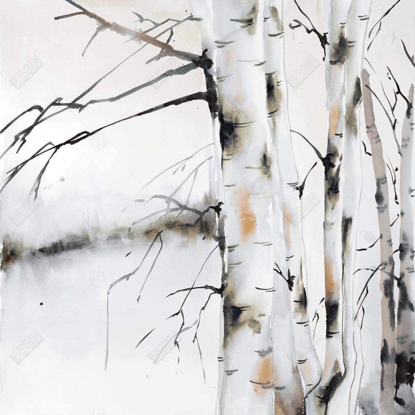 Winter Birches Canvas | Brown Frame | Trees Landscapes Decor