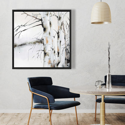Winter Birches Canvas | Brown Frame | Trees Landscapes Decor