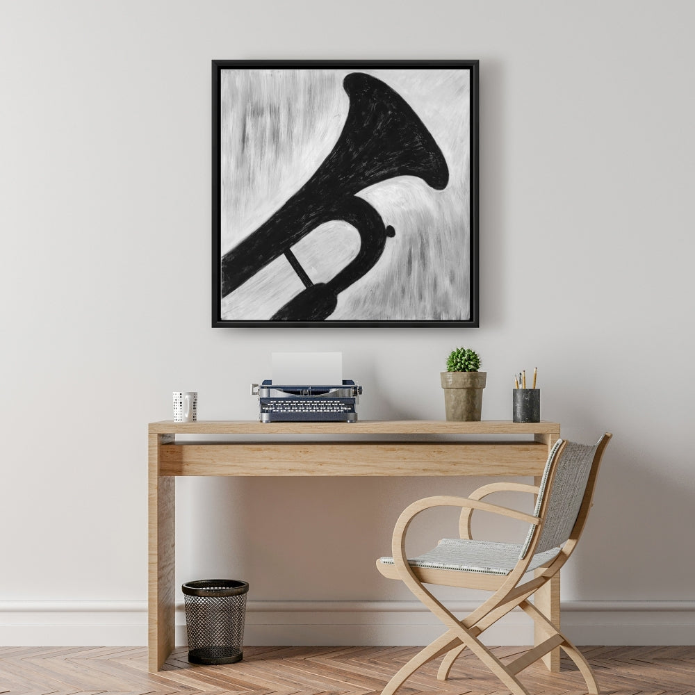 Toile minimaliste avec silhouette de trompette – Décoration musicale pour la maison