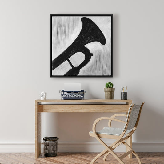 Toile minimaliste avec silhouette de trompette – Décoration musicale pour la maison