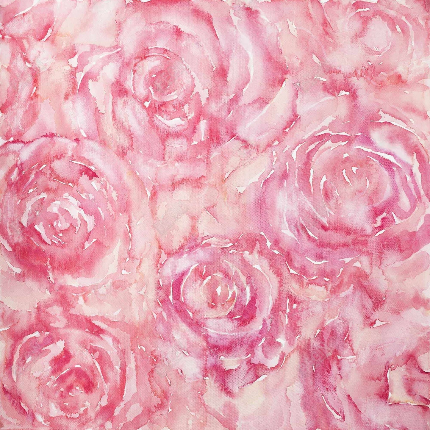 Roses sur toile rose aquarelle | Décoration de chambre fleurie