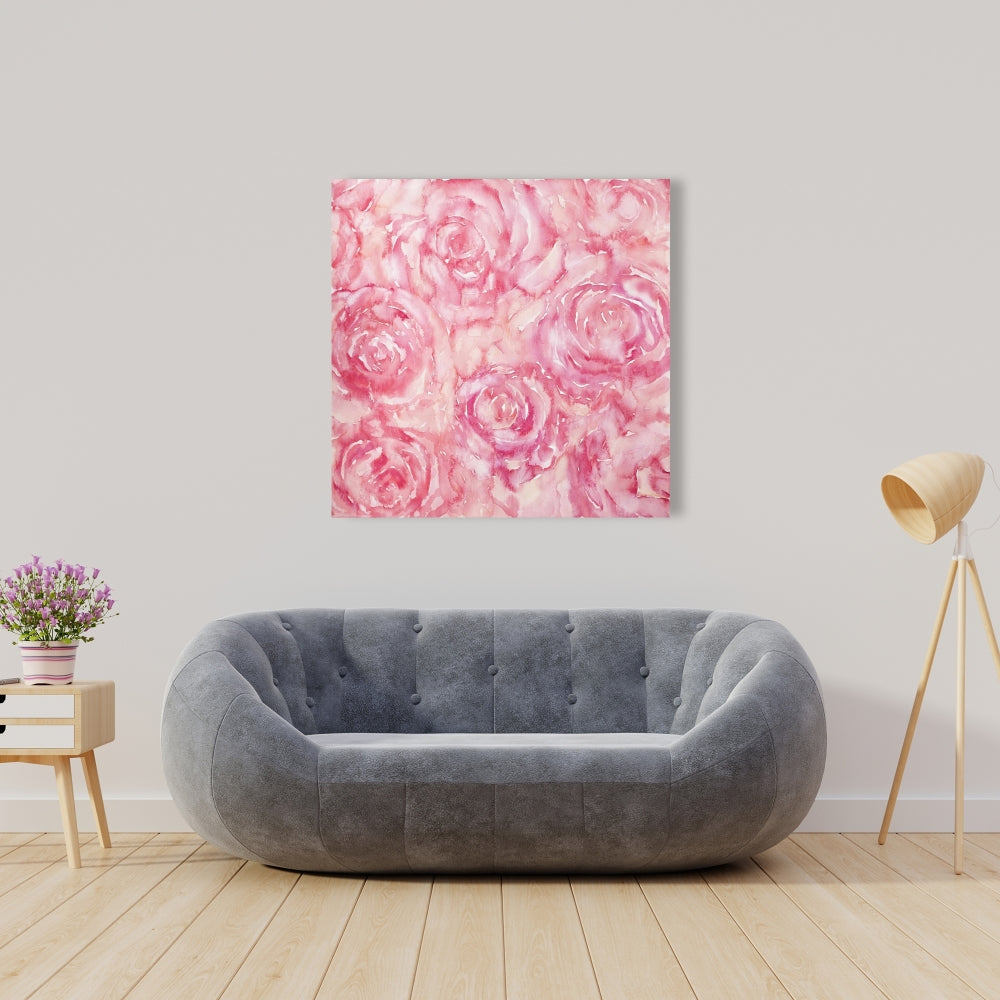 Roses sur toile rose aquarelle | Décoration de chambre fleurie