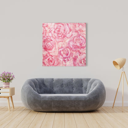 Roses sur toile rose aquarelle | Décoration de chambre fleurie