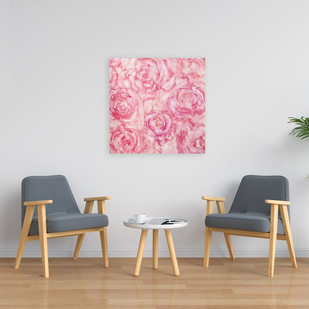 Roses sur toile rose aquarelle | Décoration de chambre fleurie