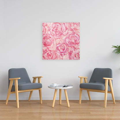 Roses sur toile rose aquarelle | Décoration de chambre fleurie