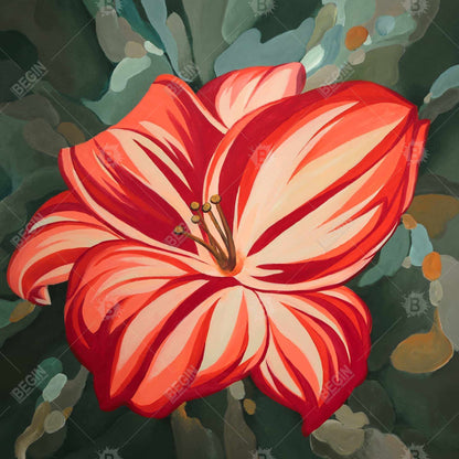 Toile botanique florale rouge avec hémérocalles en fleurs | Décoration d'intérieur